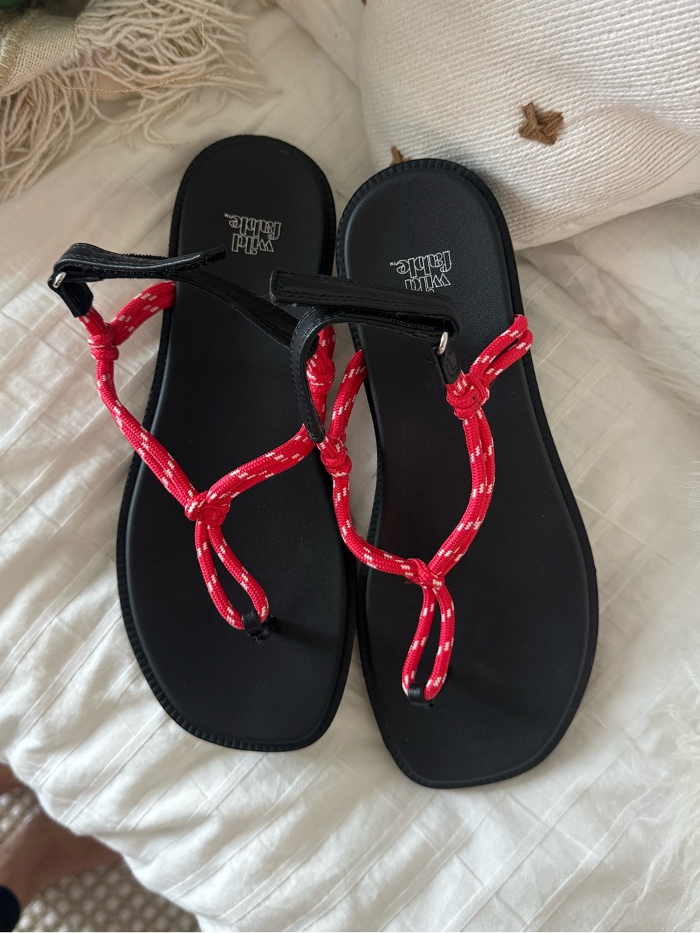 wild fable Black Sandal with Red Rope T-Strap Knots